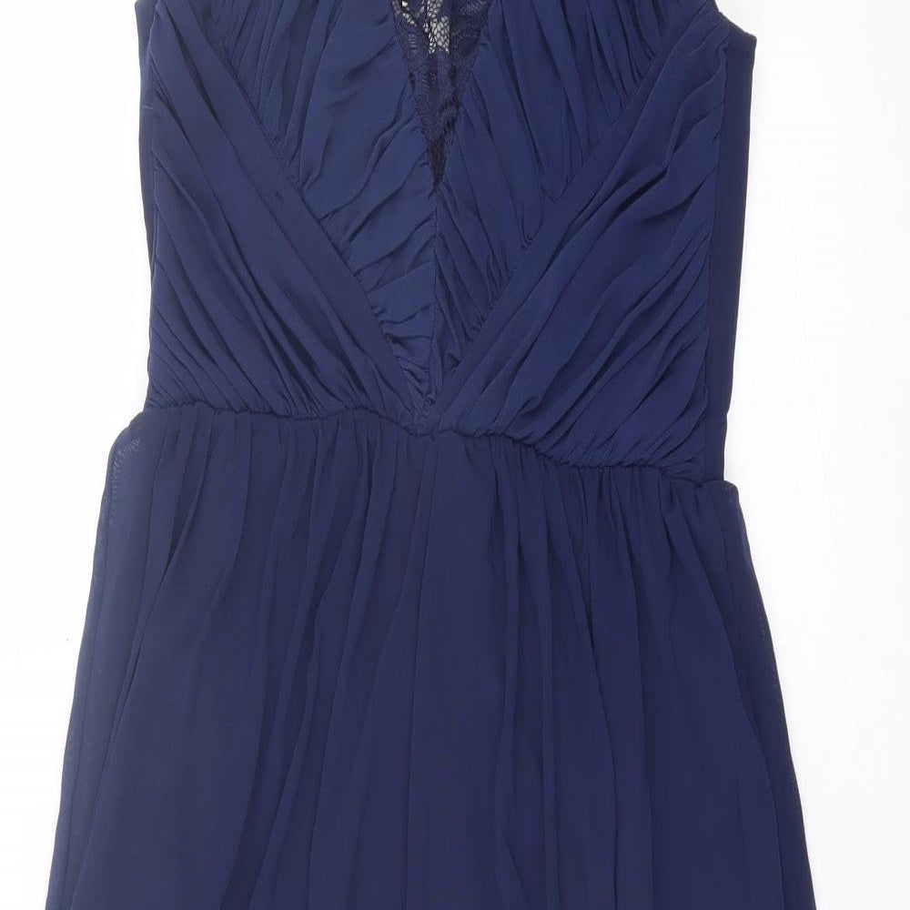 New Look Womens Blue Nylon Fit & Flare Size 10 Square Neck Zip