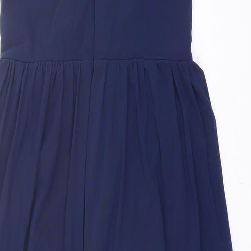 New Look Womens Blue Nylon Fit & Flare Size 10 Square Neck Zip