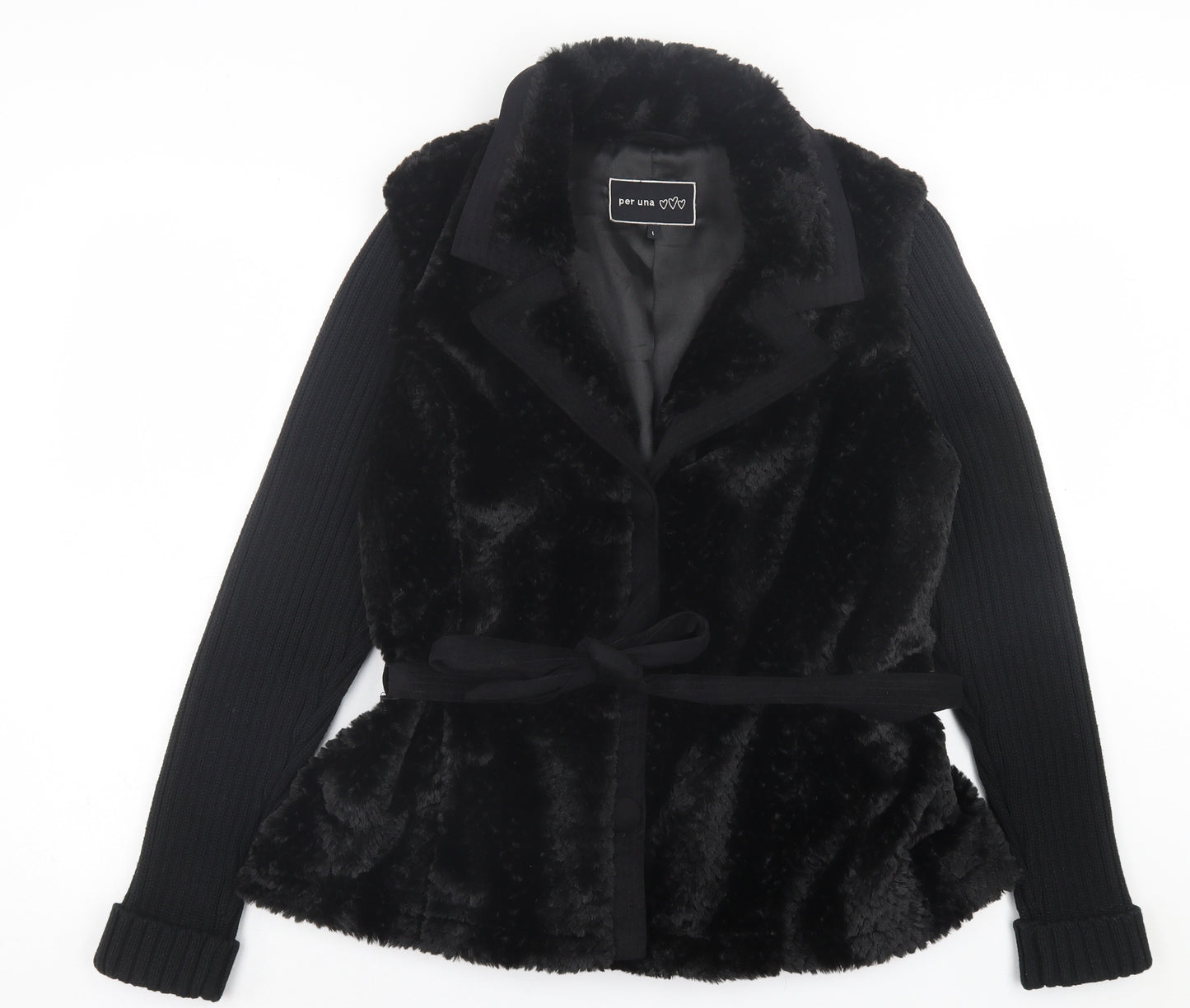Per Una Womens Black Jacket Size L Button - Faux Fur
