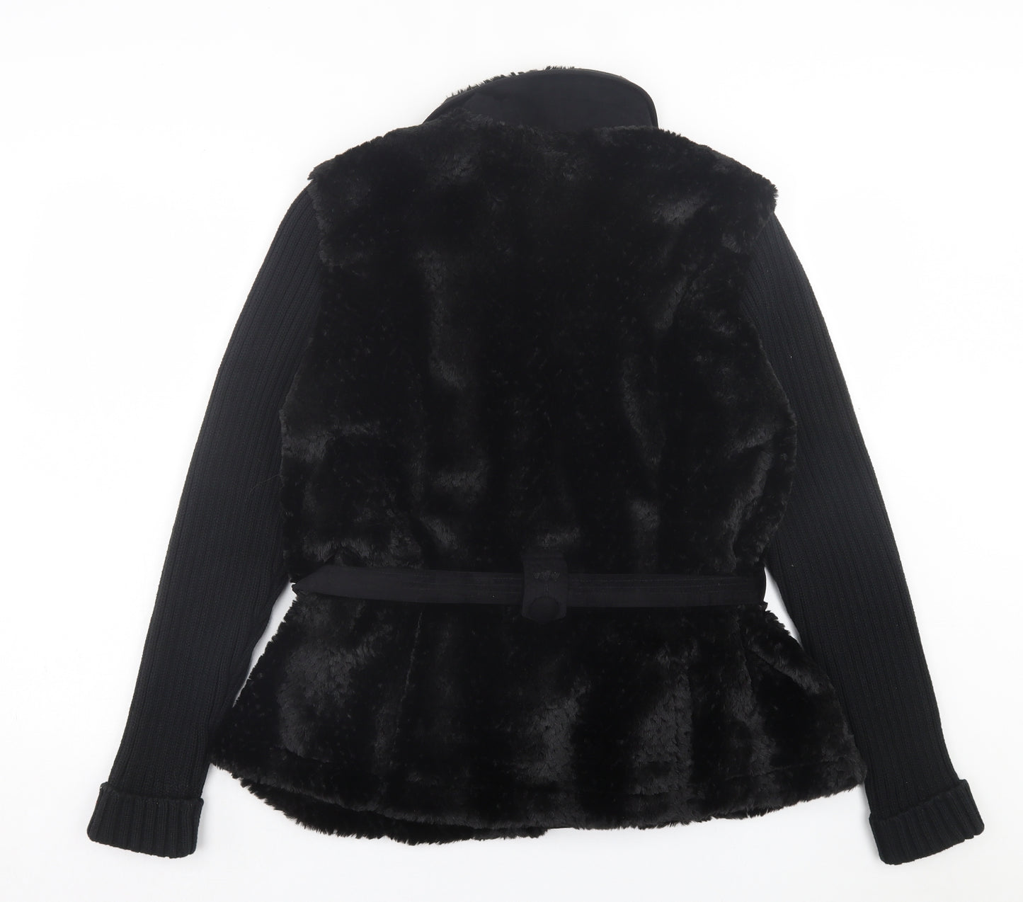 Per Una Womens Black Jacket Size L Button - Faux Fur