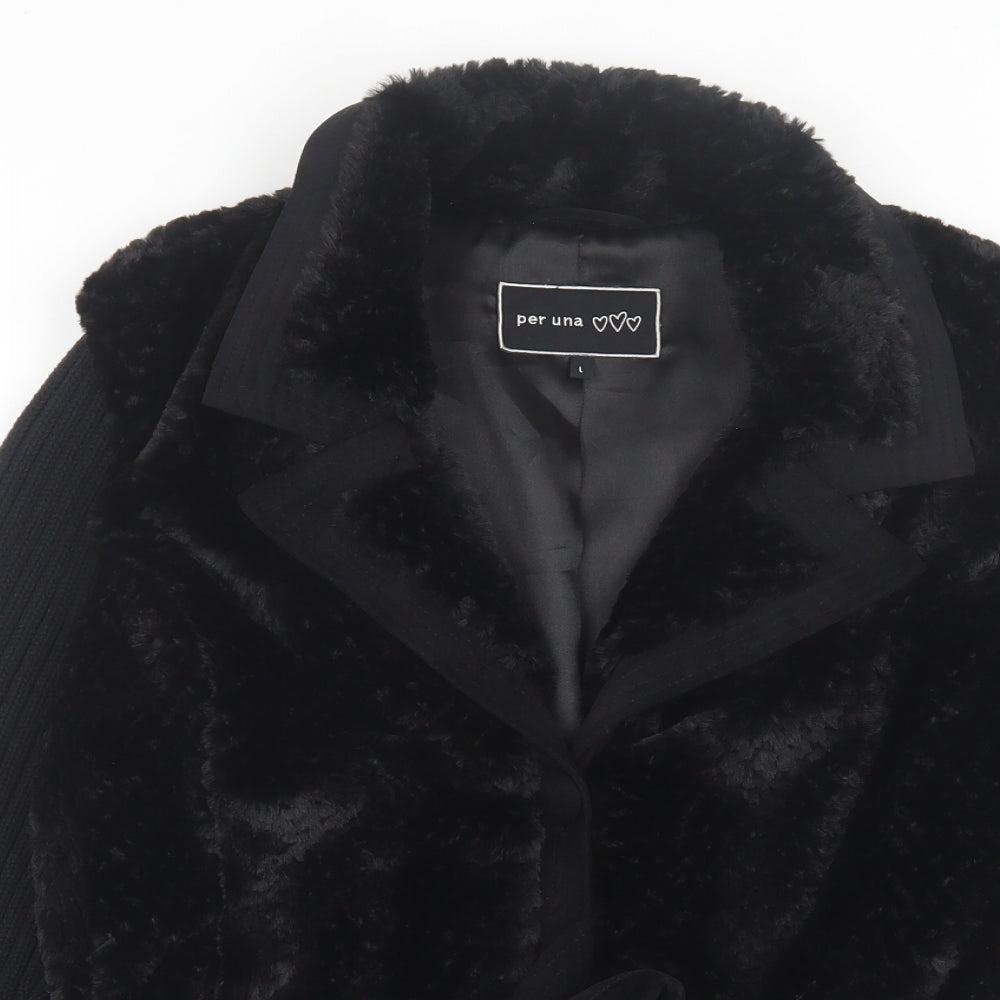 Per Una Womens Black Jacket Size L Button - Faux Fur