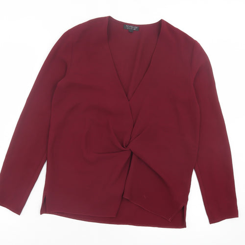 Topshop Womens Purple Polyester Basic Blouse Size 8 V-Neck - Twist Front