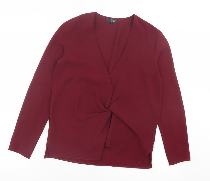 Topshop Womens Purple Polyester Basic Blouse Size 8 V-Neck - Twist Front
