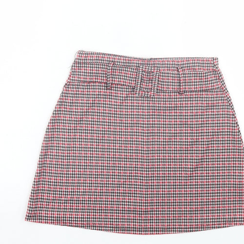 Primark Womens Red Herringbone Polyester A-Line Skirt Size 10 Zip - Belted