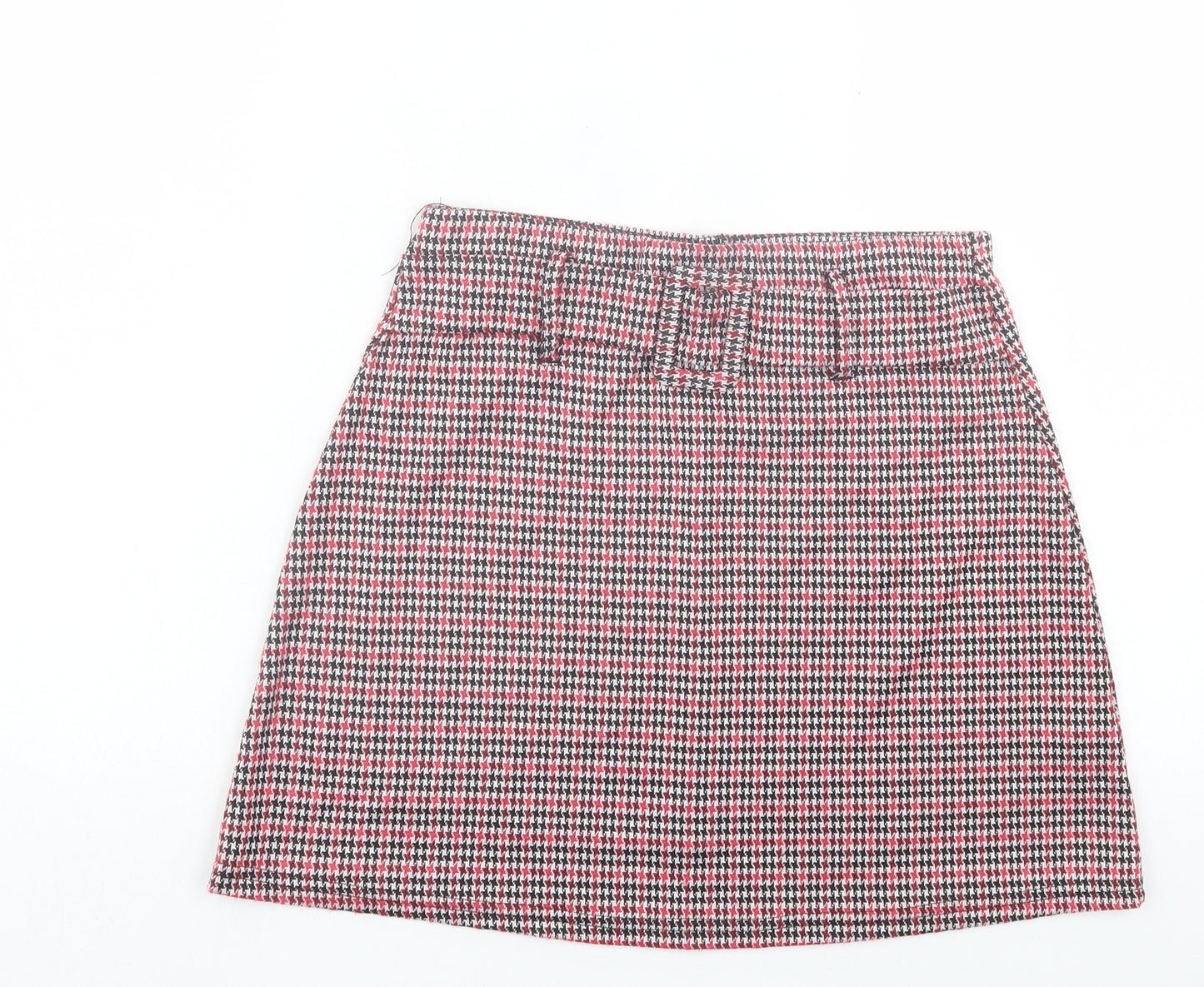 Primark Womens Red Herringbone Polyester A-Line Skirt Size 10 Zip - Belted