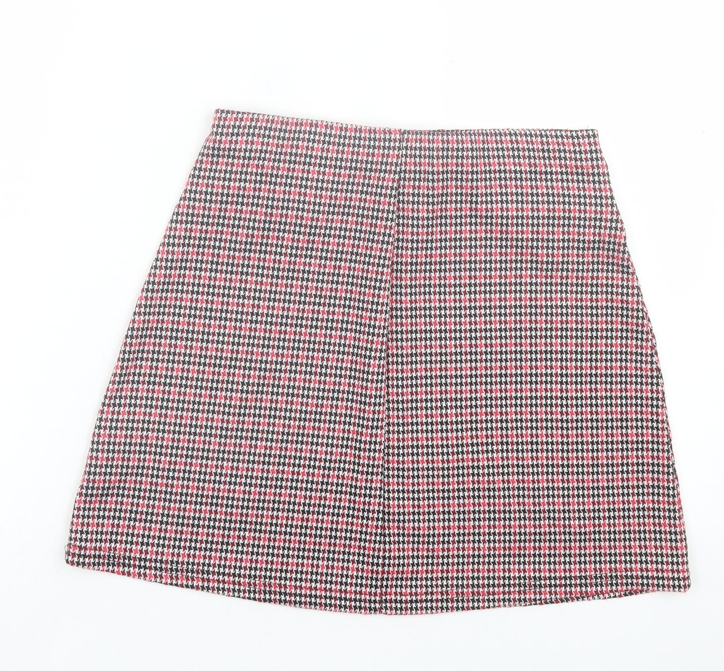 Primark Womens Red Herringbone Polyester A-Line Skirt Size 10 Zip - Belted