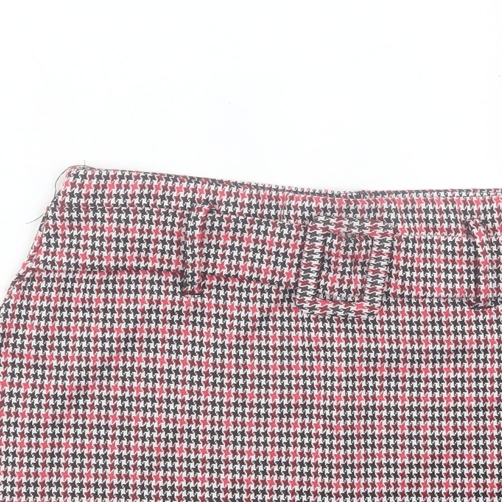 Primark Womens Red Herringbone Polyester A-Line Skirt Size 10 Zip - Belted