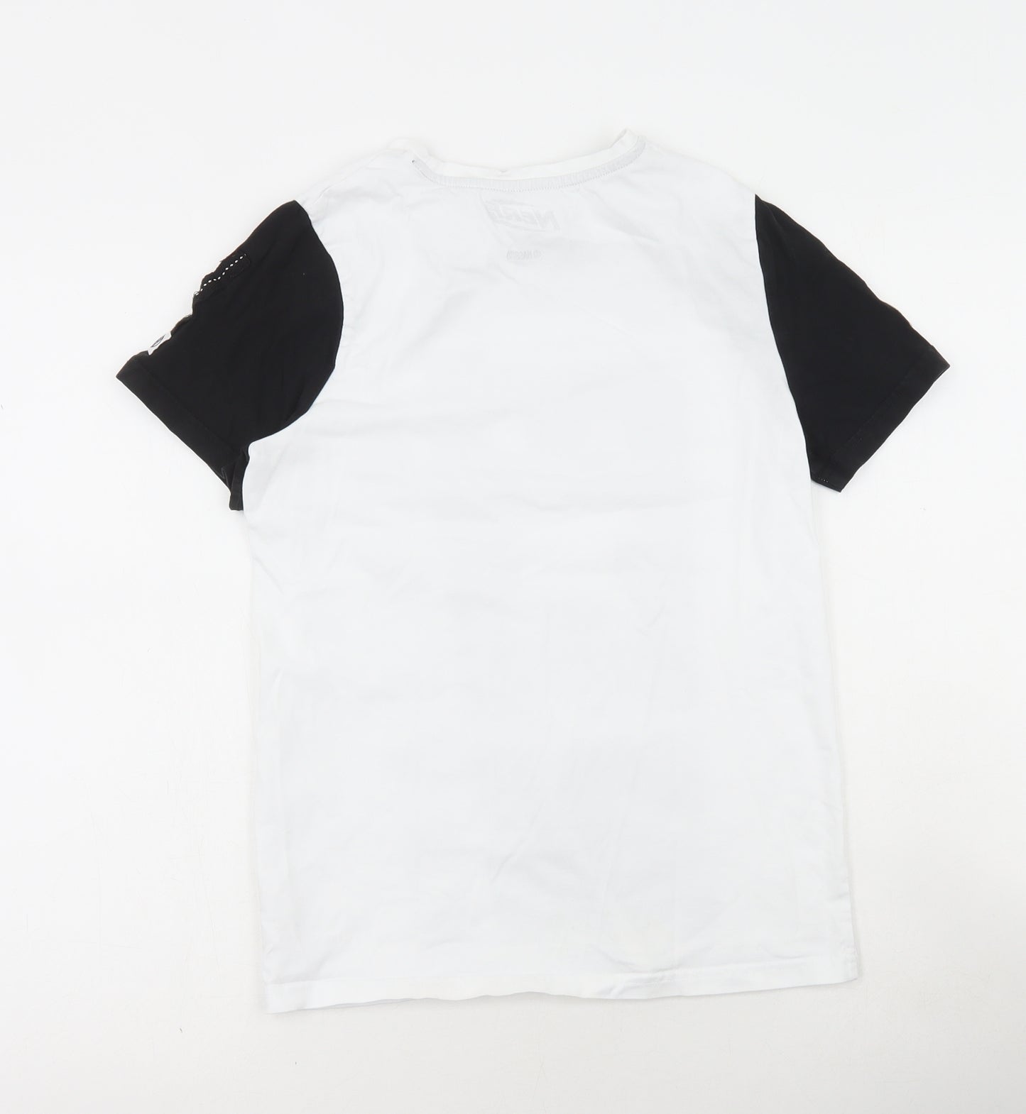 Primark Boys White Colourblock Cotton Basic T-Shirt Size 11-12 Years Round Neck Pullover - Nerf