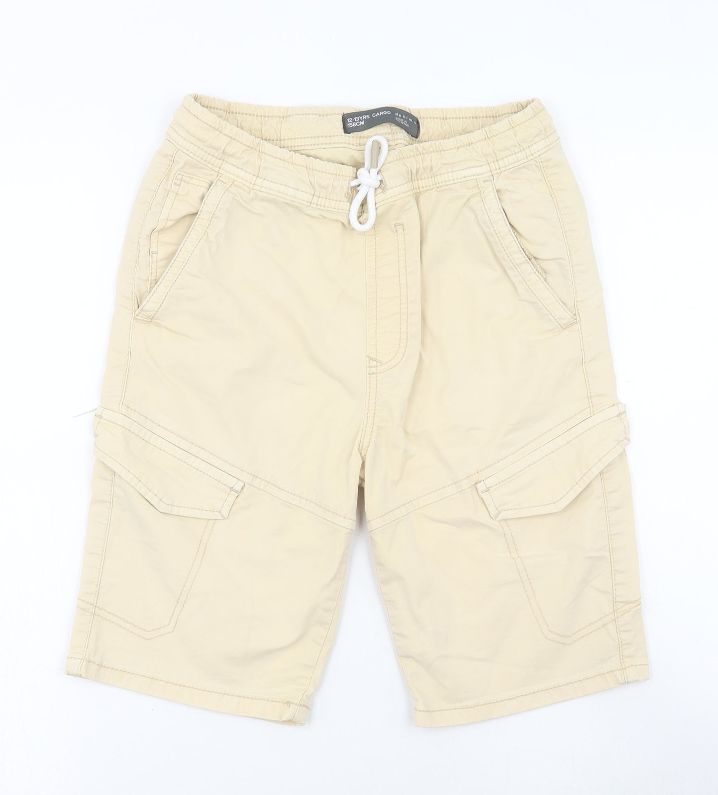 Denim & Co. Boys Beige Cotton Cargo Shorts Size 12-13 Years Regular Tie