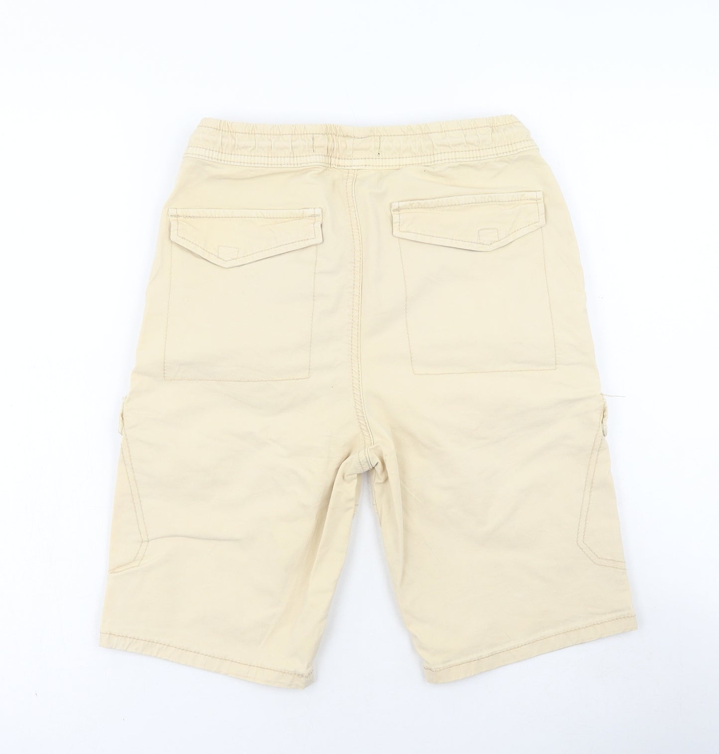 Denim & Co. Boys Beige Cotton Cargo Shorts Size 12-13 Years Regular Tie
