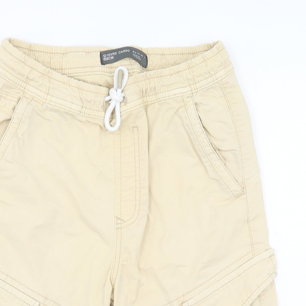 Denim & Co. Boys Beige Cotton Cargo Shorts Size 12-13 Years Regular Tie
