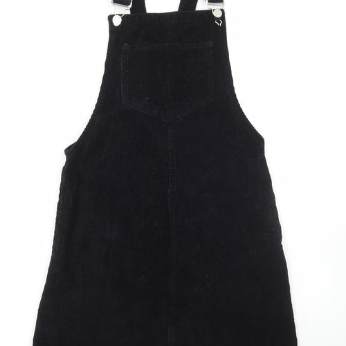 Denim & Co. Womens Black Cotton Pinafore/Dungaree Dress Size 4 Scoop Neck Buckle