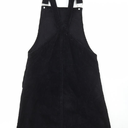 Denim & Co. Womens Black Cotton Pinafore/Dungaree Dress Size 4 Scoop Neck Buckle