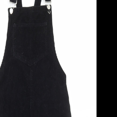 Denim & Co. Womens Black Cotton Pinafore/Dungaree Dress Size 4 Scoop Neck Buckle