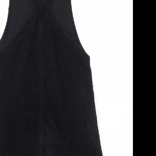 Denim & Co. Womens Black Cotton Pinafore/Dungaree Dress Size 4 Scoop Neck Buckle