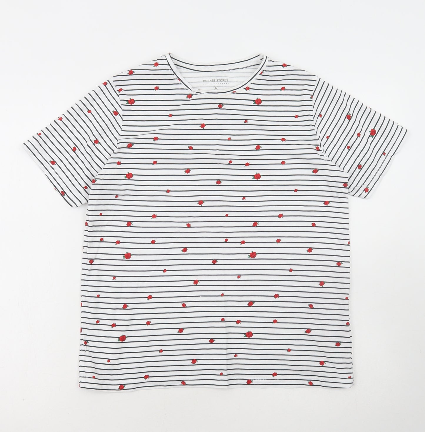 Dunnes Stores Womens Multicoloured Striped Cotton Basic T-Shirt Size S Round Neck - Roses