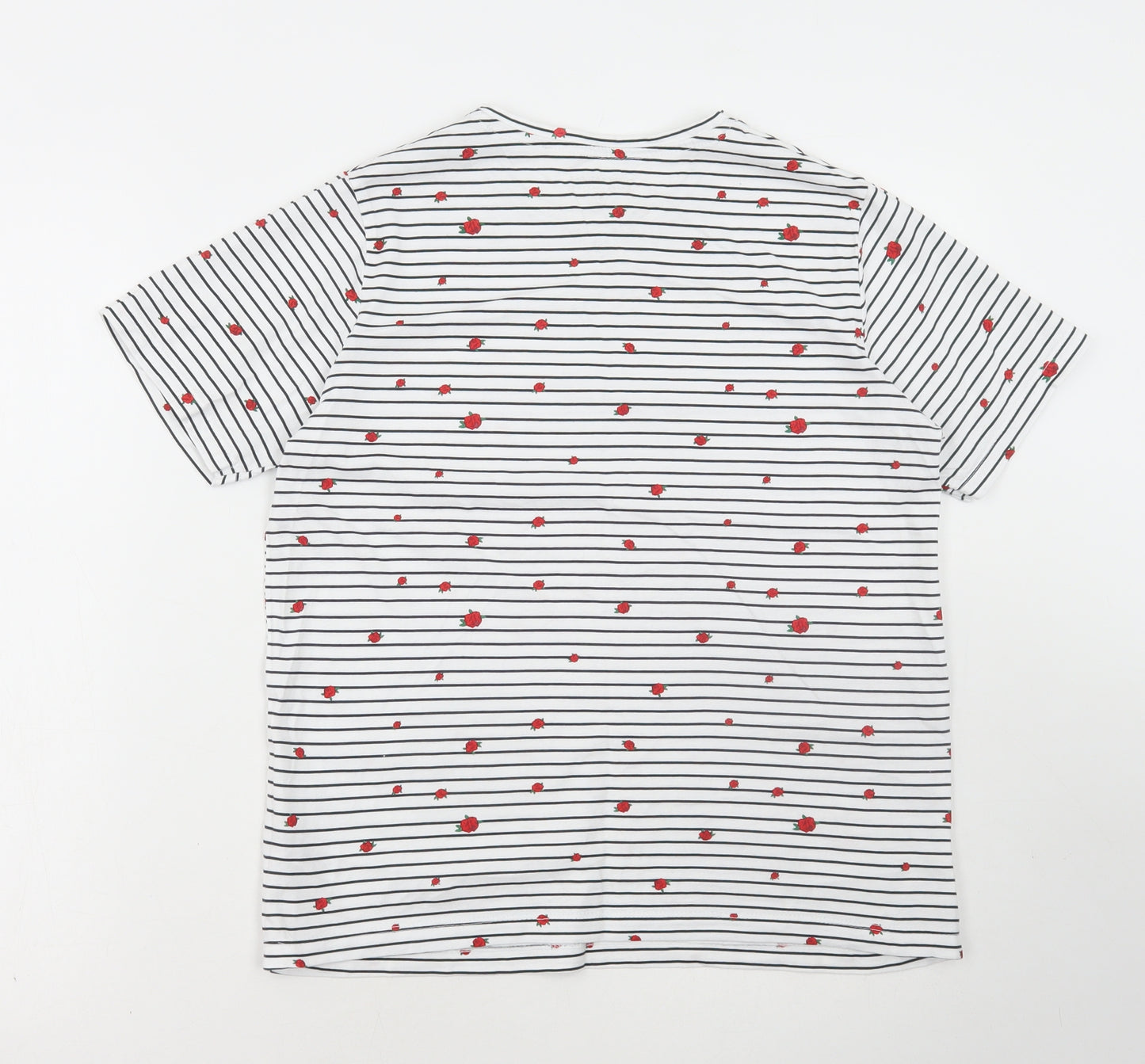 Dunnes Stores Womens Multicoloured Striped Cotton Basic T-Shirt Size S Round Neck - Roses