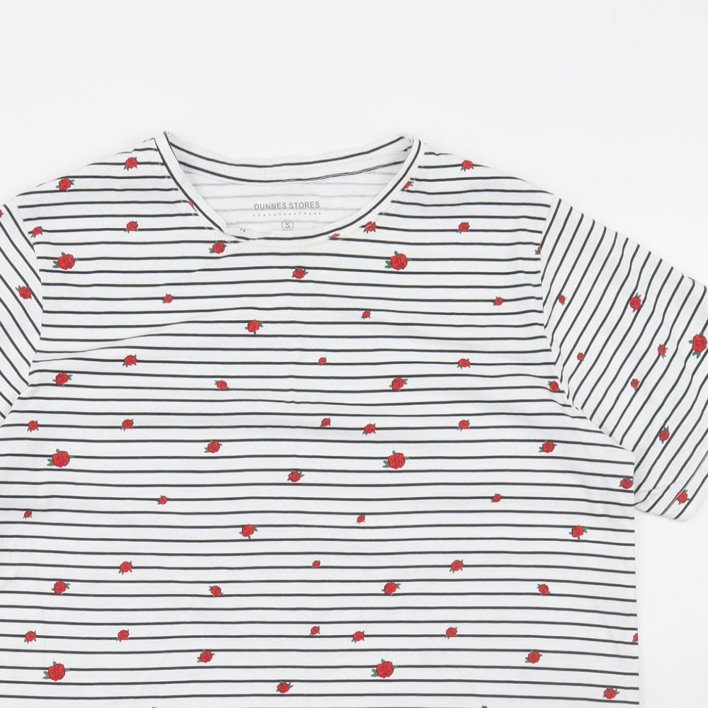 Dunnes Stores Womens Multicoloured Striped Cotton Basic T-Shirt Size S Round Neck - Roses