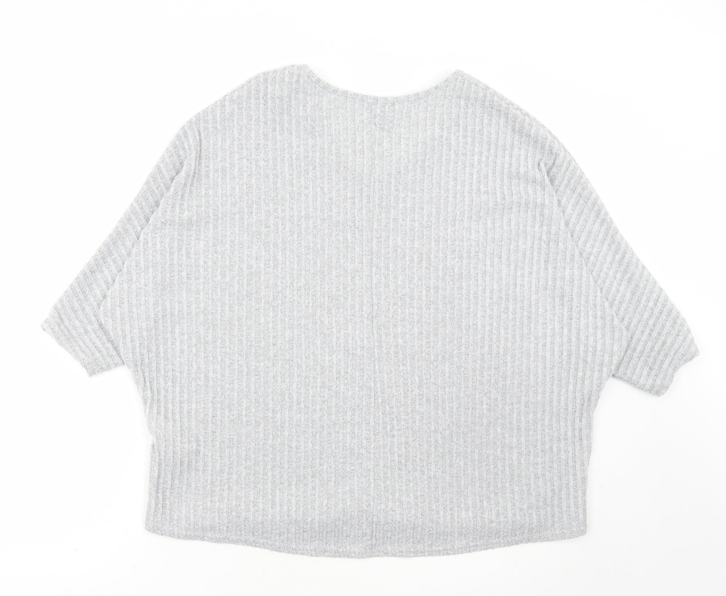 New Look Womens Grey Polyester Basic T-Shirt Size S V-Neck - Batwing