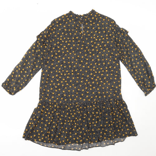 New Look Womens Black Polka Dot Viscose Shift Size 12 High Neck Button