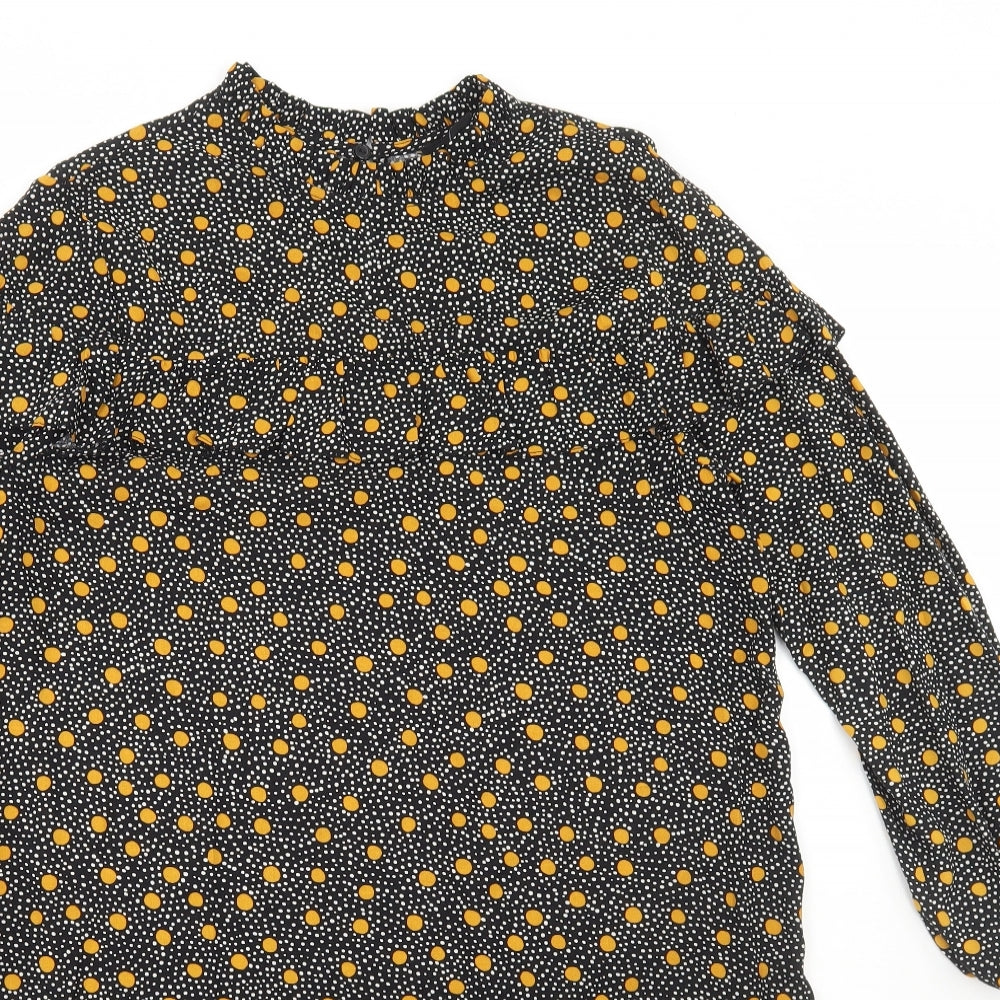 New Look Womens Black Polka Dot Viscose Shift Size 12 High Neck Button