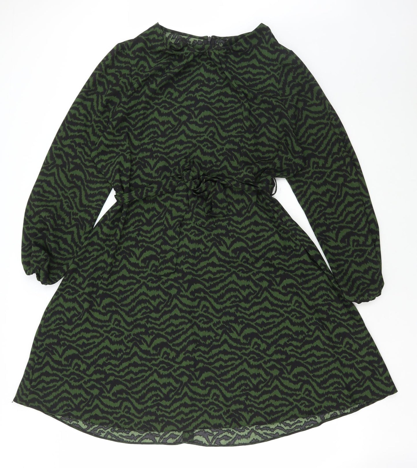 Dorothy Perkins Womens Green Animal Print Polyester A-Line Size 18 Round Neck Zip