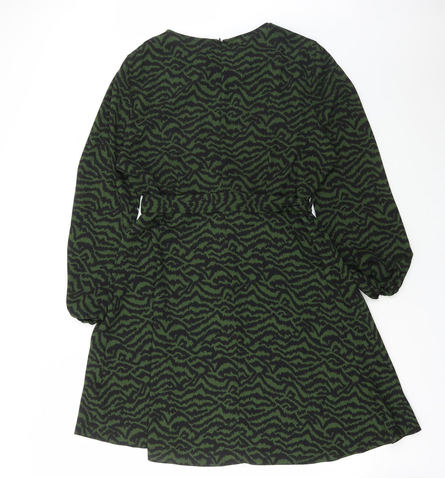 Dorothy Perkins Womens Green Animal Print Polyester A-Line Size 18 Round Neck Zip