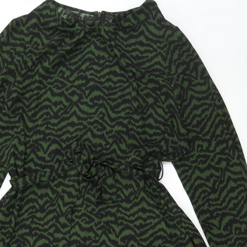 Dorothy Perkins Womens Green Animal Print Polyester A-Line Size 18 Round Neck Zip