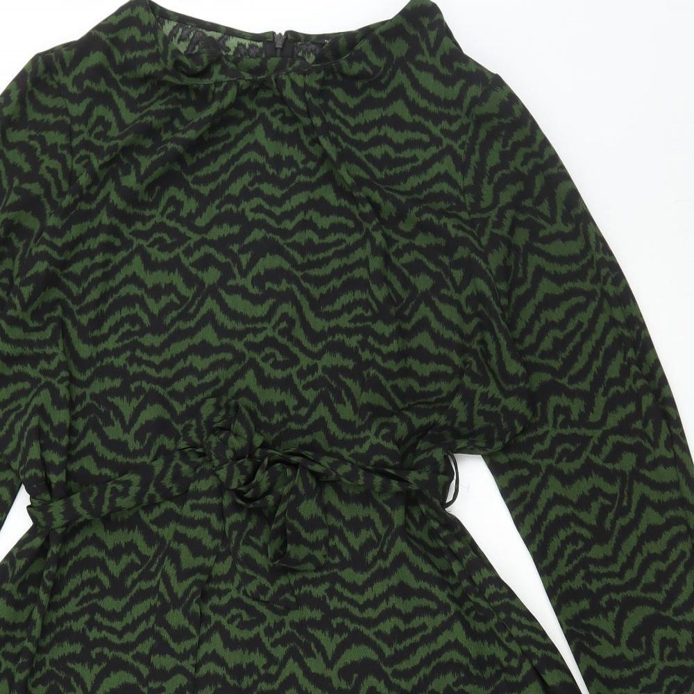 Dorothy Perkins Womens Green Animal Print Polyester A-Line Size 18 Round Neck Zip