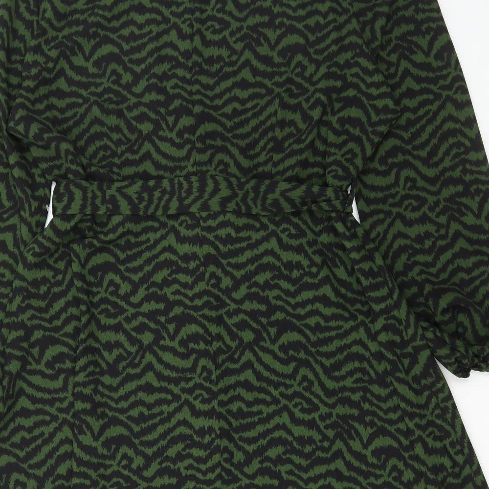 Dorothy Perkins Womens Green Animal Print Polyester A-Line Size 18 Round Neck Zip