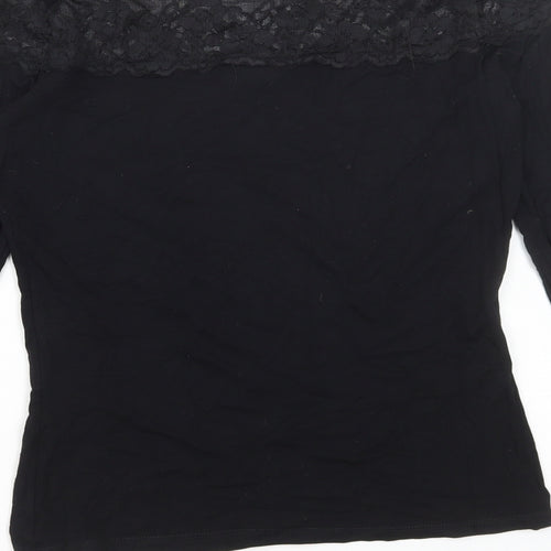 River Island Womens Black Viscose Basic Blouse Size 10 Boat Neck - Lace Detail