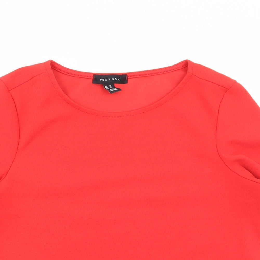 New Look Womens Red Polyester Basic T-Shirt Size 12 Round Neck - Poet Sleeve