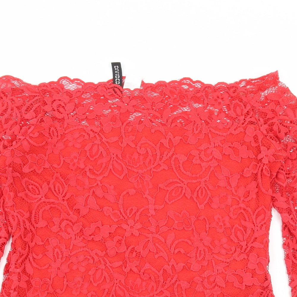 Divided by H&M Womens Red Polyimide Basic Blouse Size M Off the Shoulder