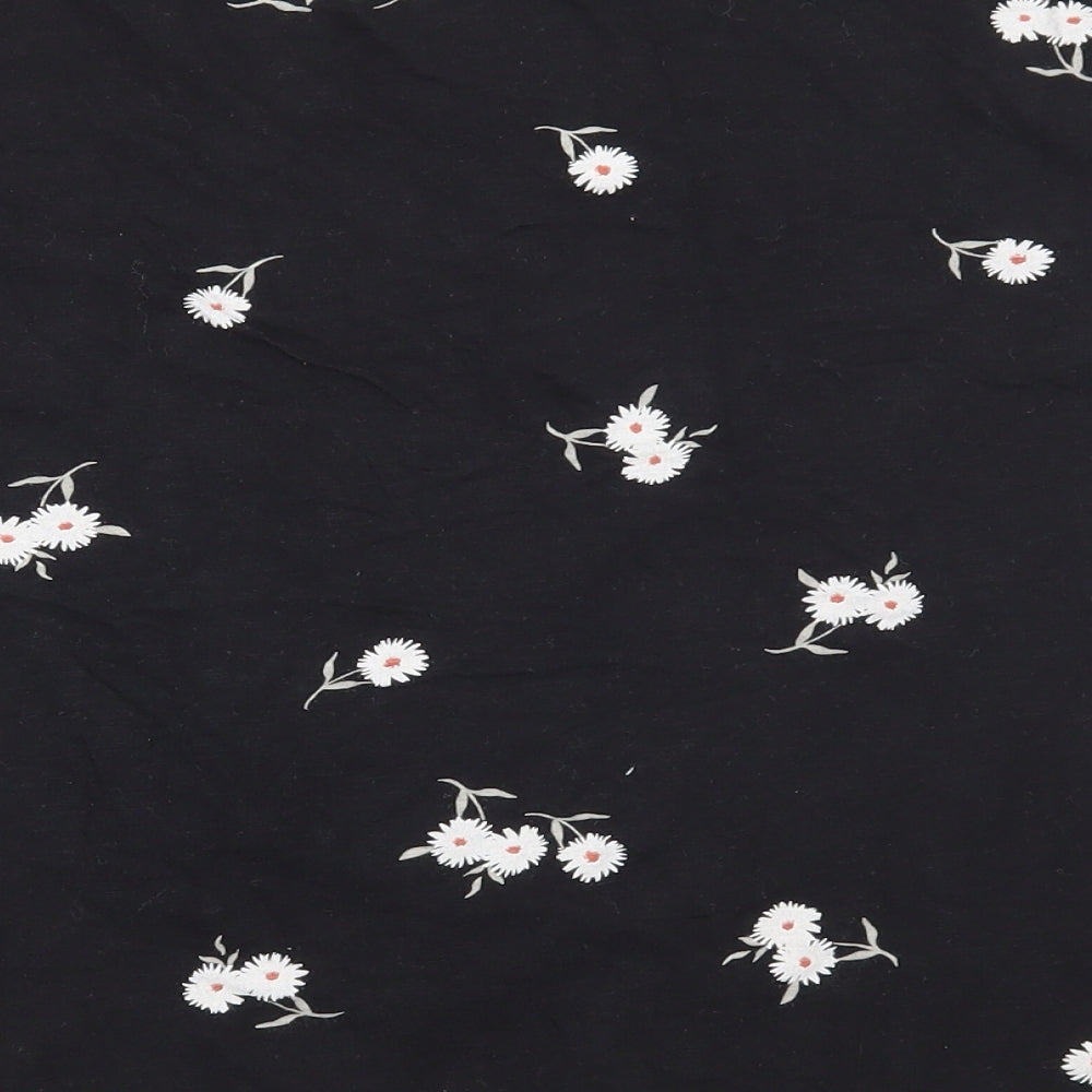 Marks and Spencer Womens Black Floral Cotton Basic T-Shirt Size 12 Round Neck