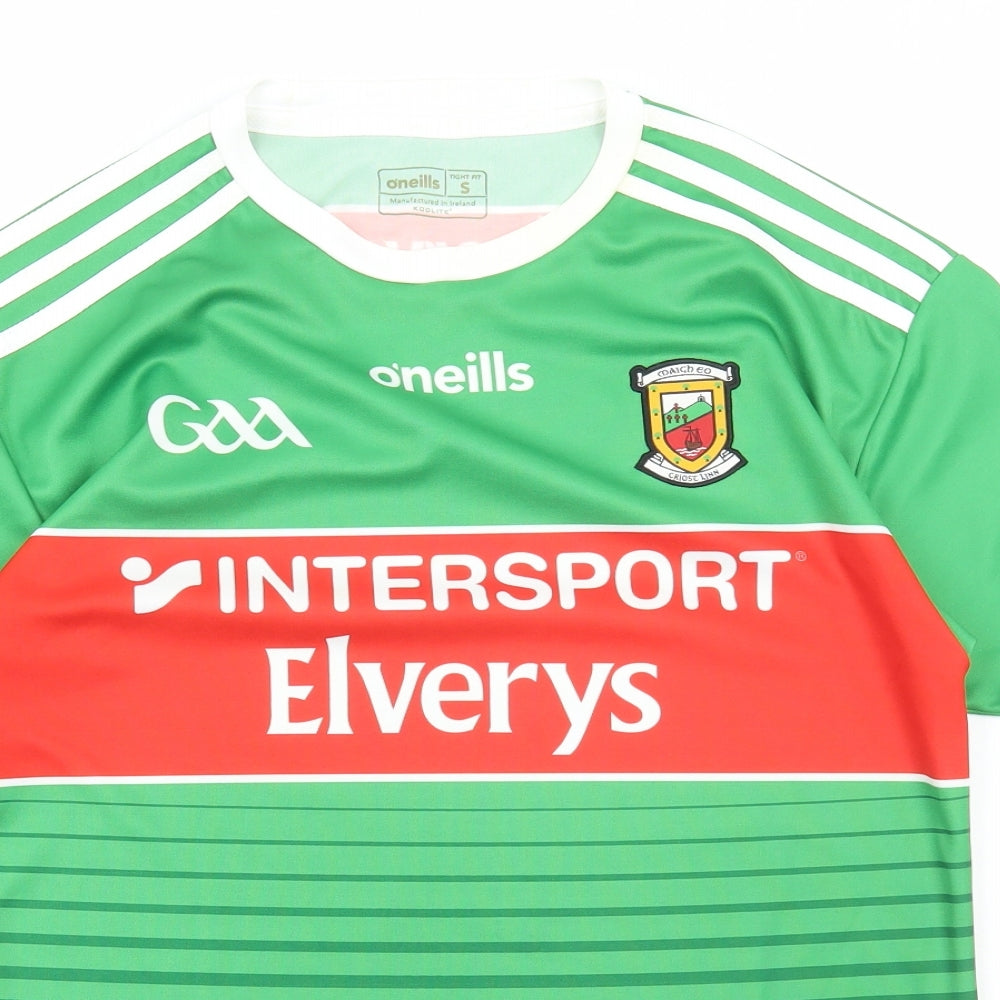 Oneills Mens Green Polyester Basic T-Shirt Size S Round Neck Pullover - Maigh Eo Gaelic Football