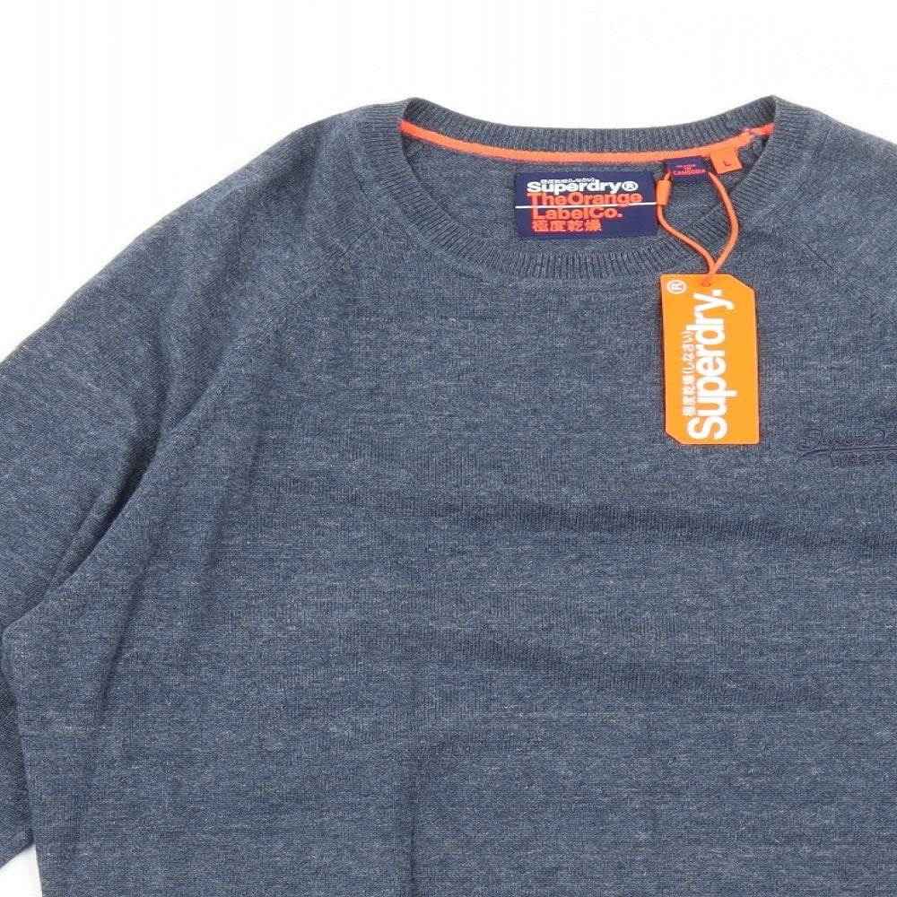Superdry Mens Grey Round Neck Cotton Pullover Jumper Size L