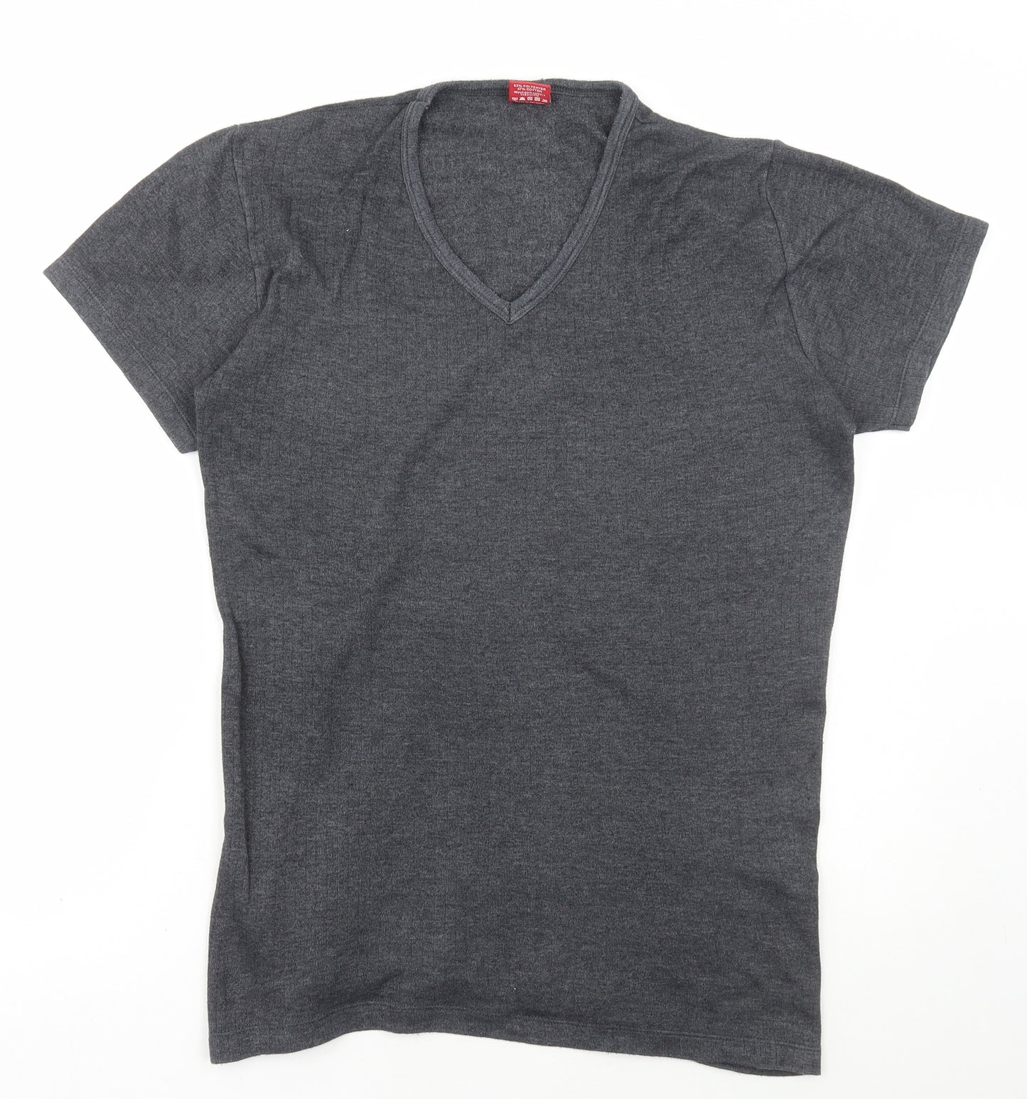 Heat Holders Mens Grey Polyester Basic T-Shirt Size L V-Neck Pullover