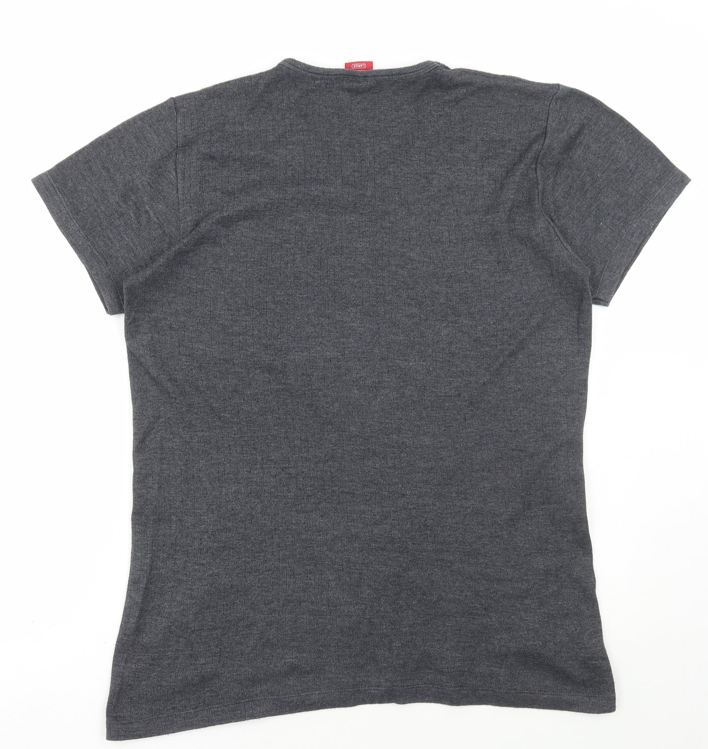 Heat Holders Mens Grey Polyester Basic T-Shirt Size L V-Neck Pullover