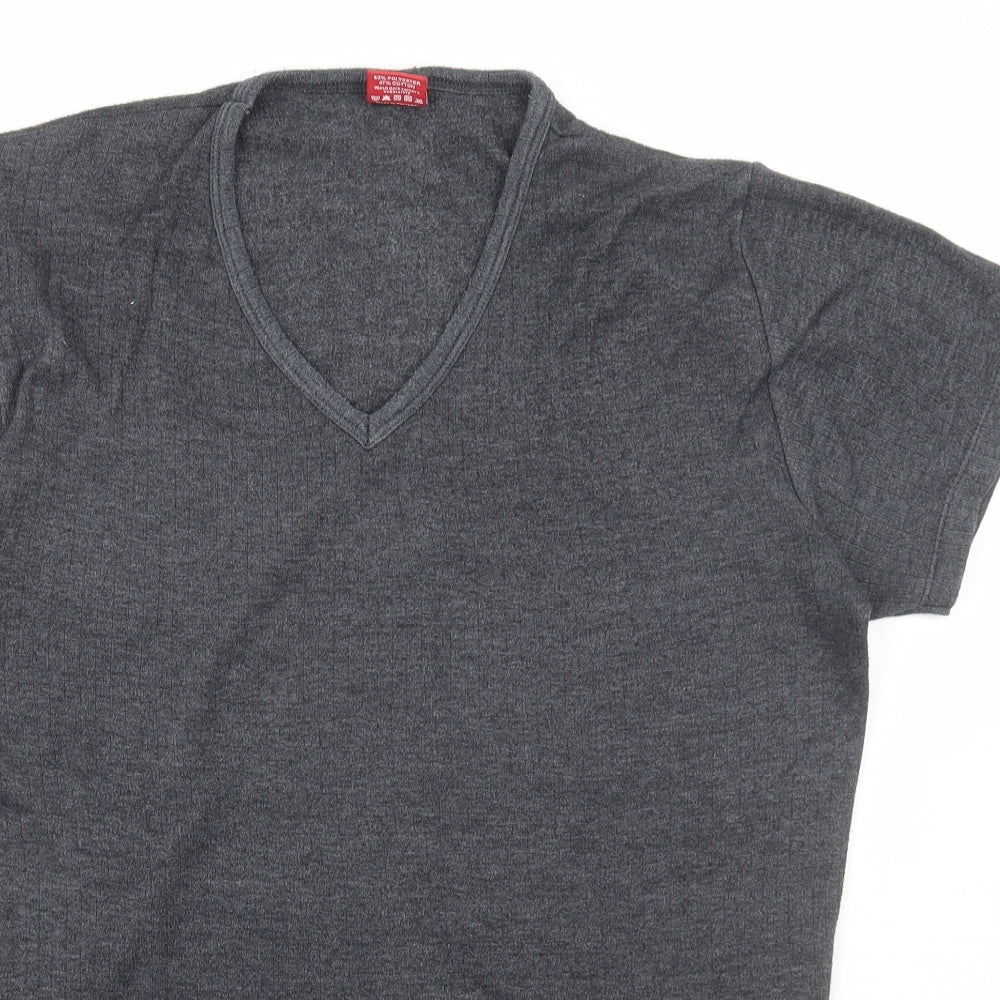 Heat Holders Mens Grey Polyester Basic T-Shirt Size L V-Neck Pullover