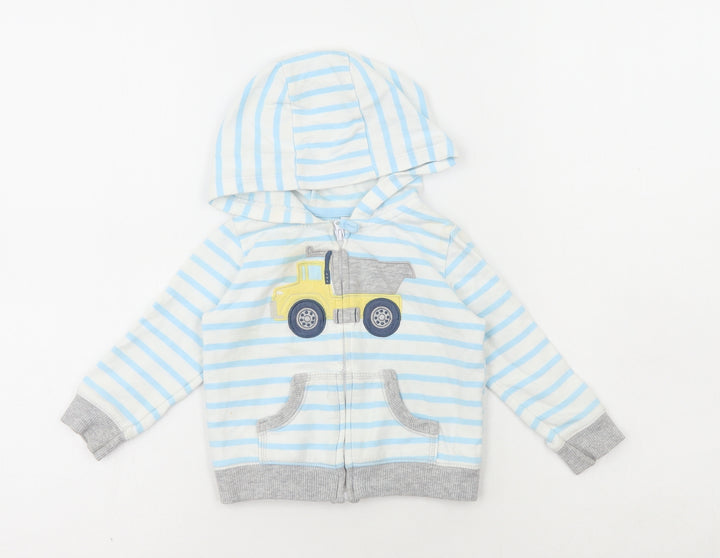 Carters Boys White Striped Jacket Size 12 Months Zip - Truck