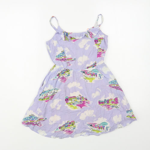 Johnnie B Girls Purple Geometric Viscose Fit & Flare Size 9-10 Years Square Neck Pullover - Seaside