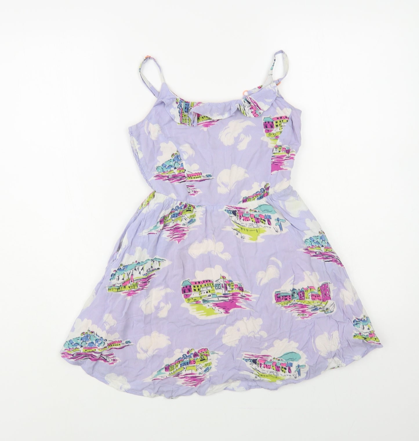 Johnnie B Girls Purple Geometric Viscose Fit & Flare Size 9-10 Years Square Neck Pullover - Seaside