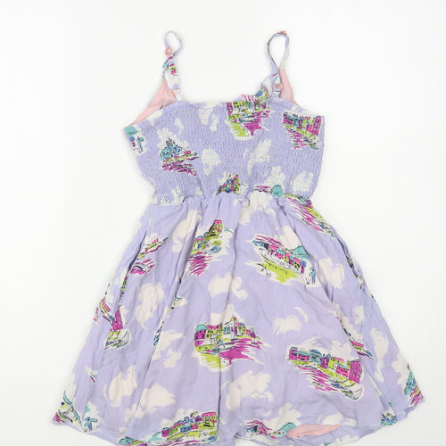 Johnnie B Girls Purple Geometric Viscose Fit & Flare Size 9-10 Years Square Neck Pullover - Seaside