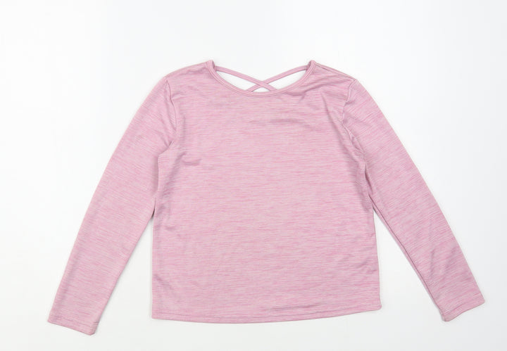 Dunnes Stores Girls Pink Polyester Pullover T-Shirt Size 8-9 Years Crew Neck Pullover
