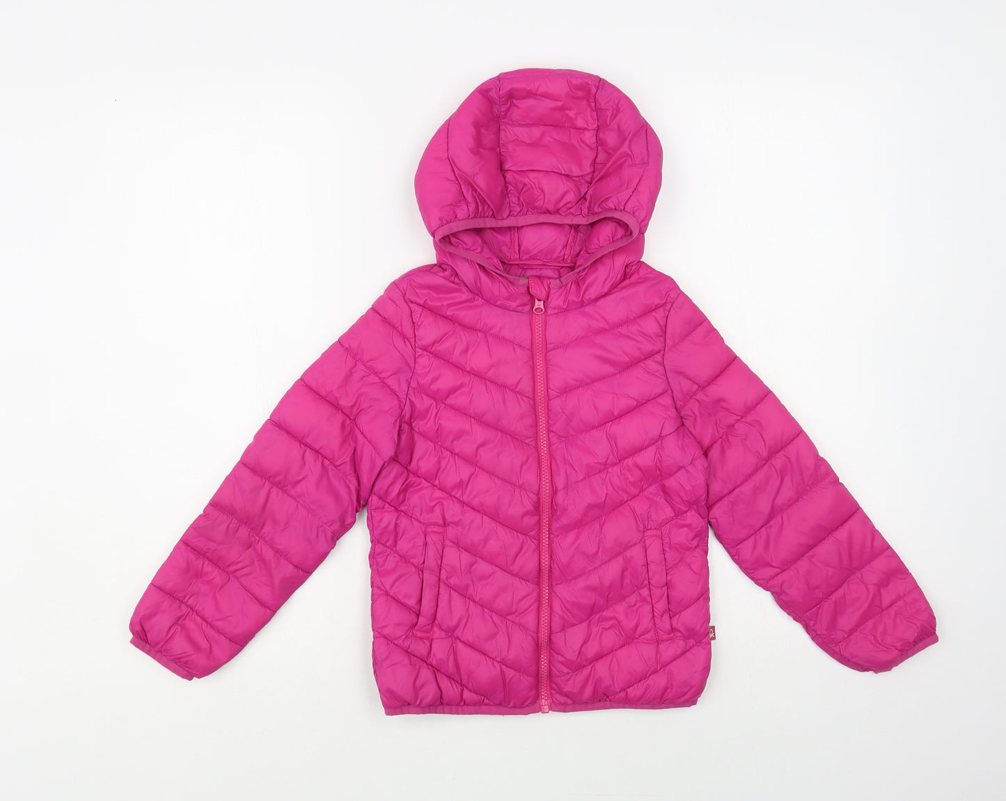 United Colors of Benetton Girls Pink Quilted Jacket Size 6-7 Years Zip
