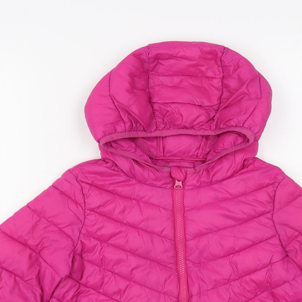 United Colors of Benetton Girls Pink Quilted Jacket Size 6-7 Years Zip