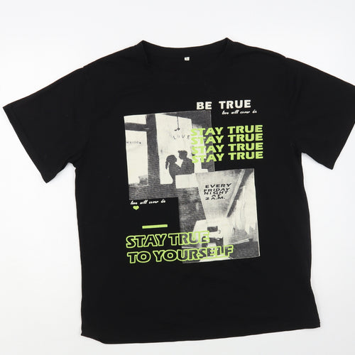 SheIn Womens Black Polyester Basic T-Shirt Size L Crew Neck - Stay True
