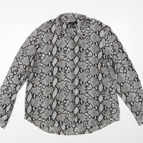 New Look Womens Grey Animal Print Polyester Basic Button-Up Size 16 Collared