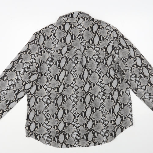 New Look Womens Grey Animal Print Polyester Basic Button-Up Size 16 Collared
