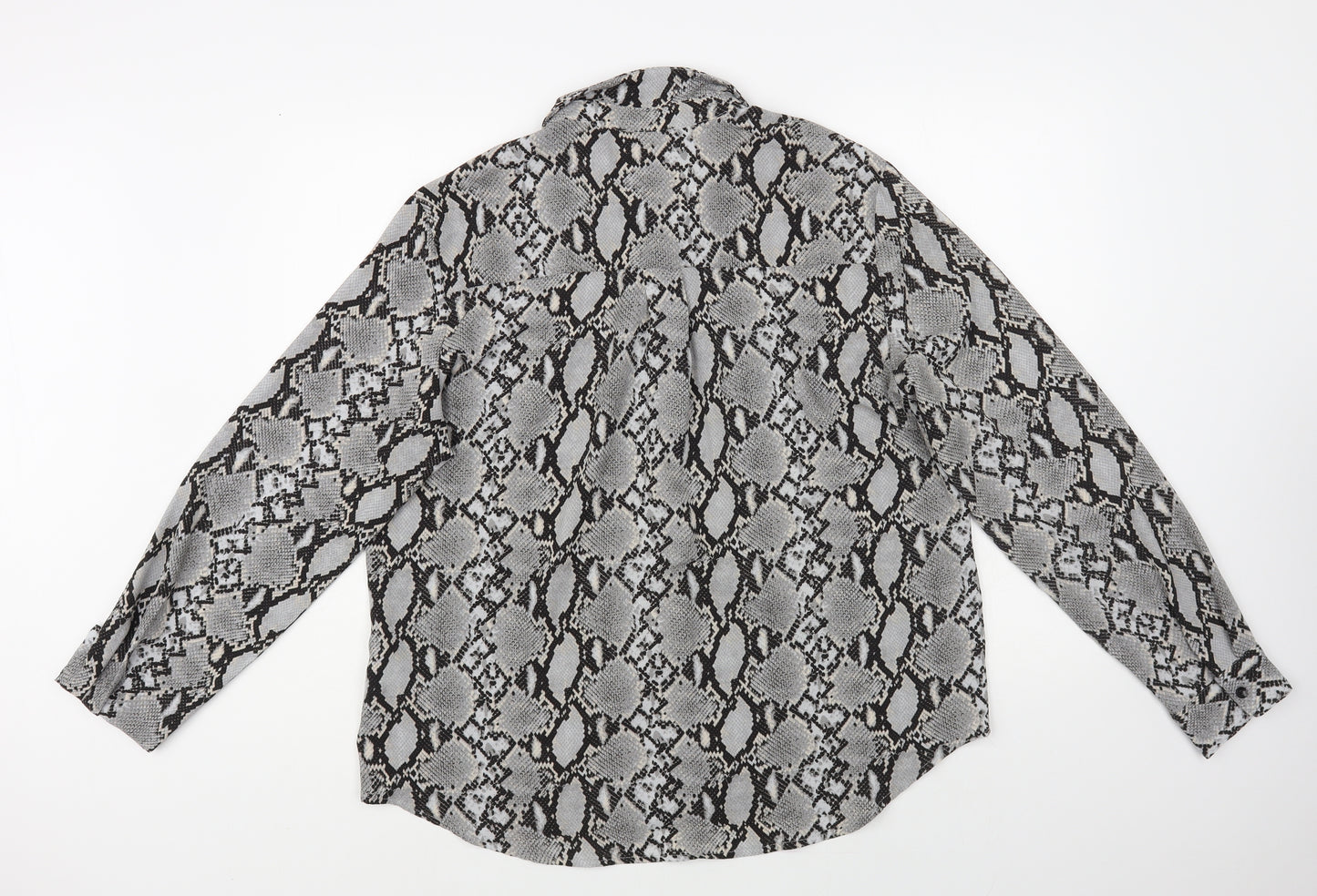 New Look Womens Grey Animal Print Polyester Basic Button-Up Size 16 Collared